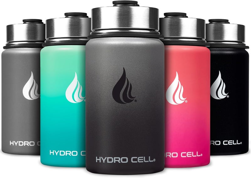 HYDRO CELL Stainless Steel Insulated Water Bottle with Straw - For Cold & Hot Drinks - Metal Vacuum Flask with Screw Cap and Modern Leakproof Sport Thermos for Adults (Graphite/Black 14oz) - Image 1